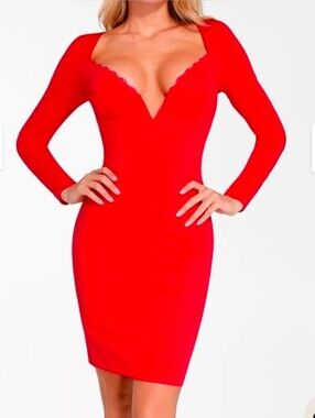 Popilush Red Long Sleeve Dress with built in shapewear